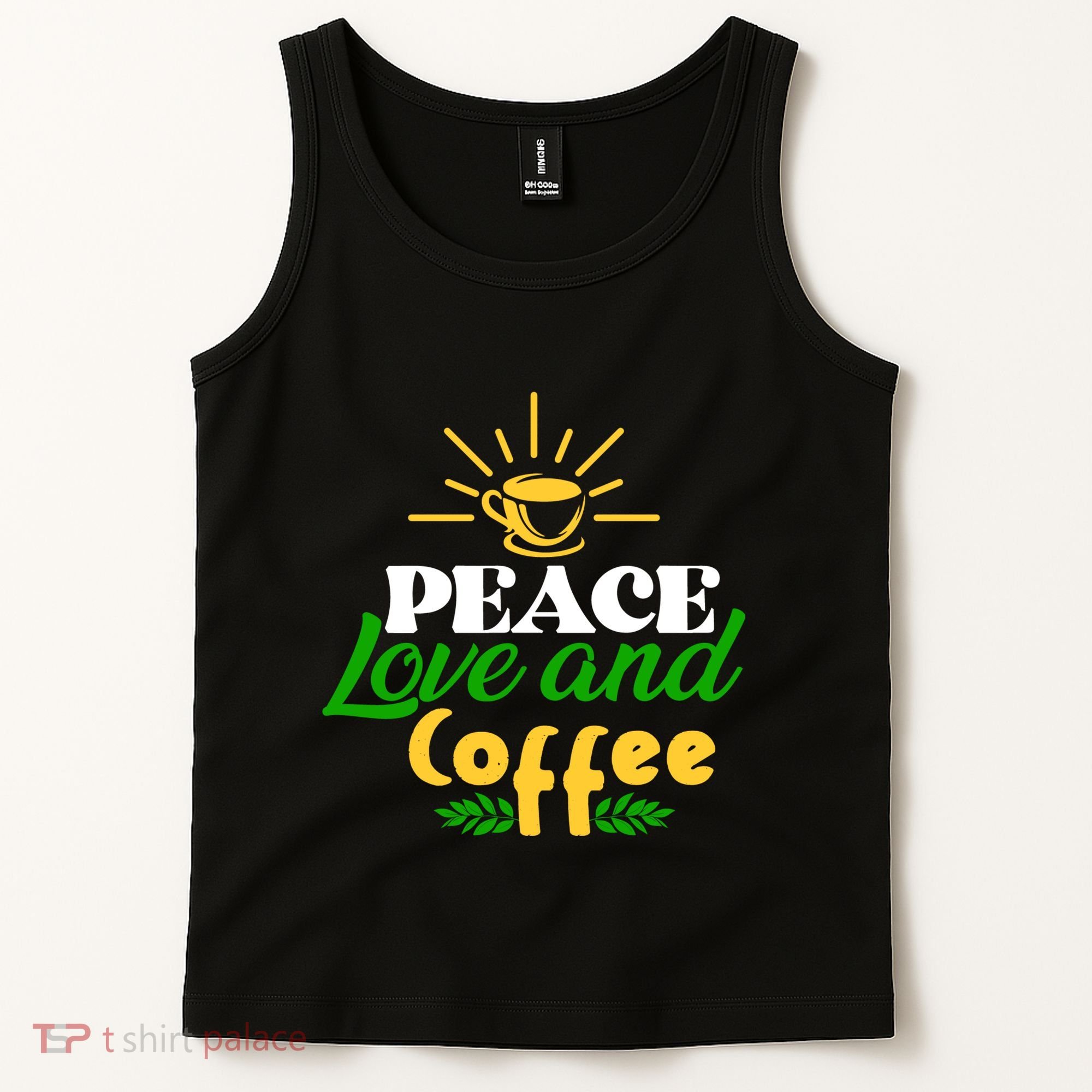 Peace Love & Coffee Motif Tank Top