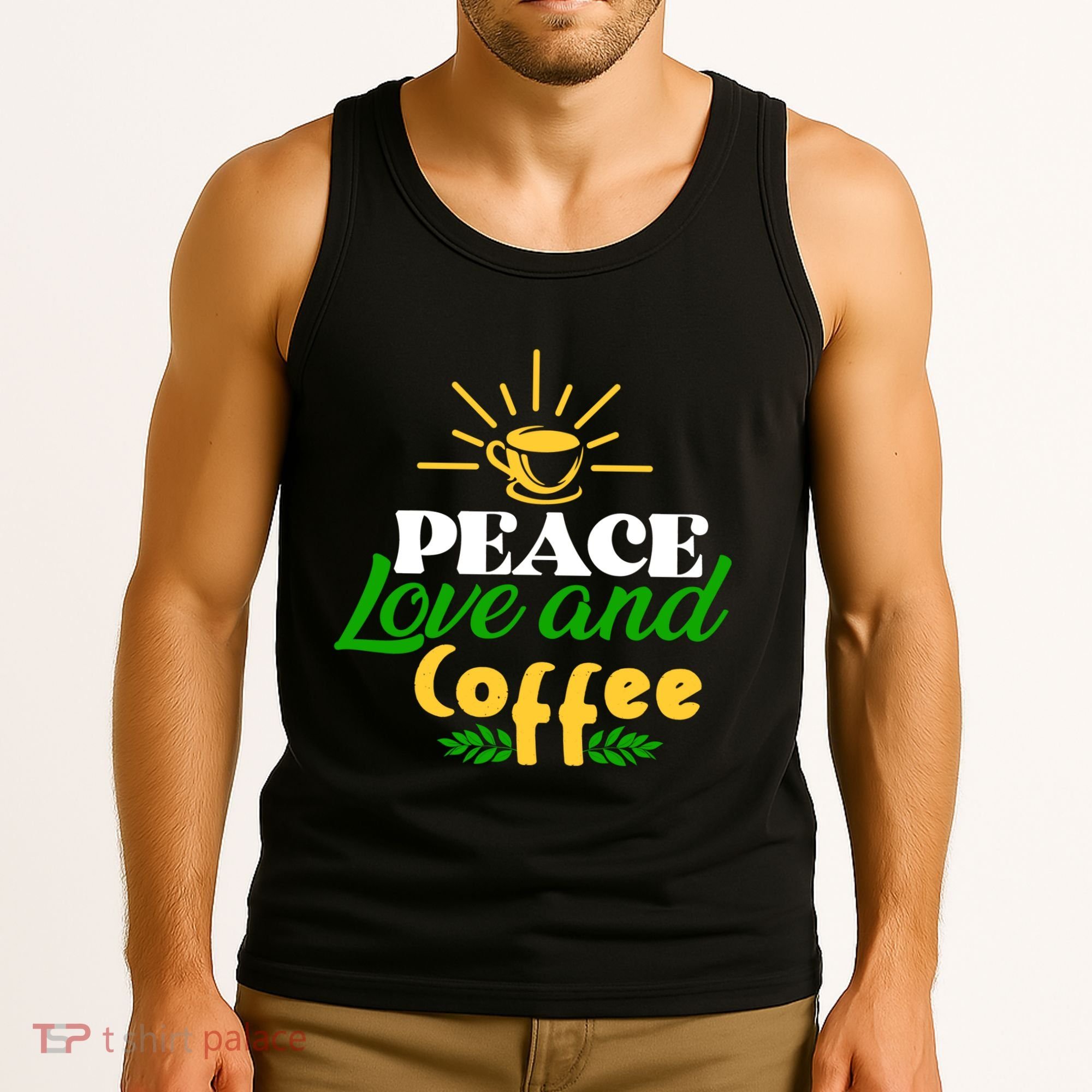 Peace Love & Coffee Motif Tank Top