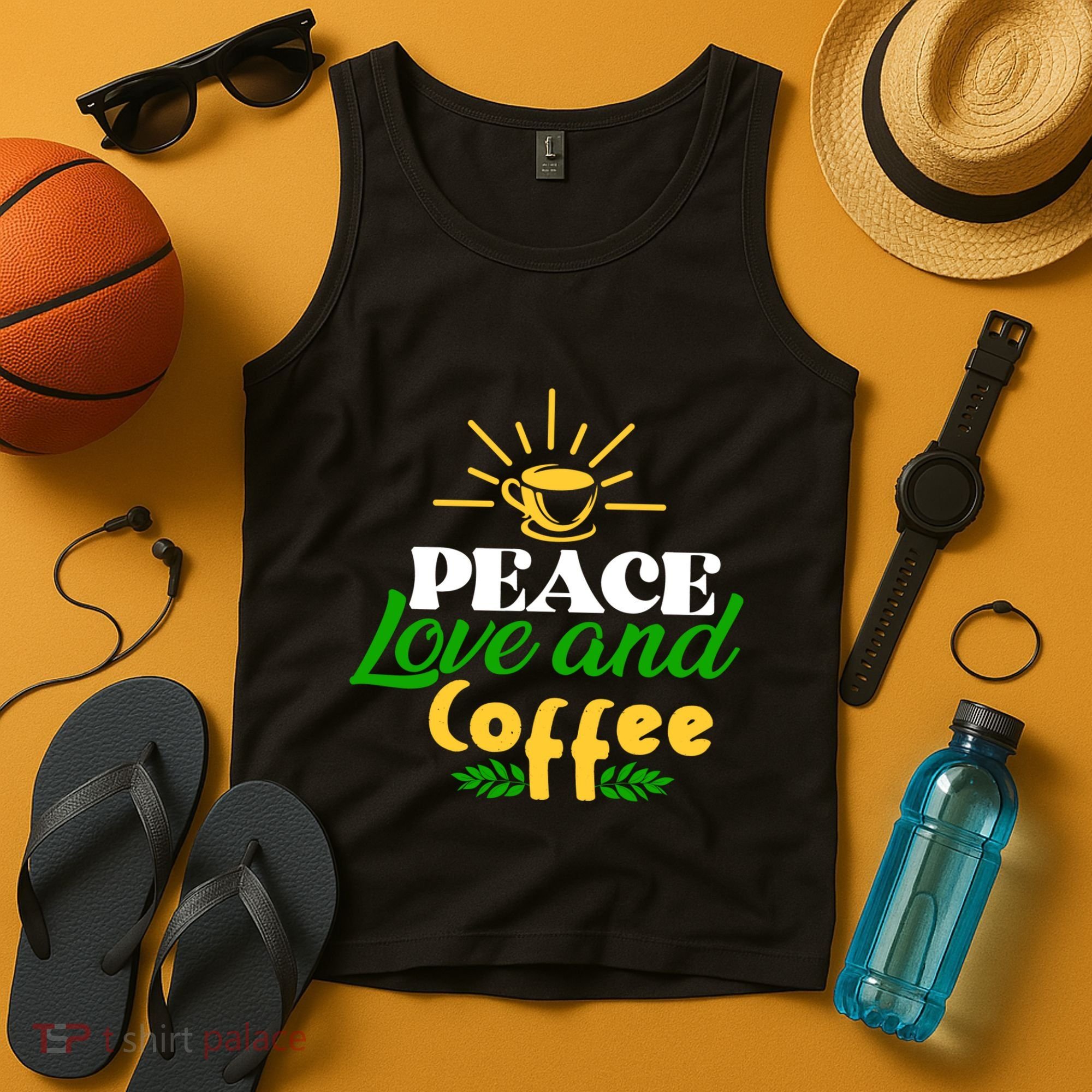 Peace Love & Coffee Motif Tank Top