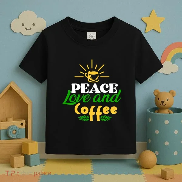 Peace Love & Coffee Motif Toddler T-Shirt