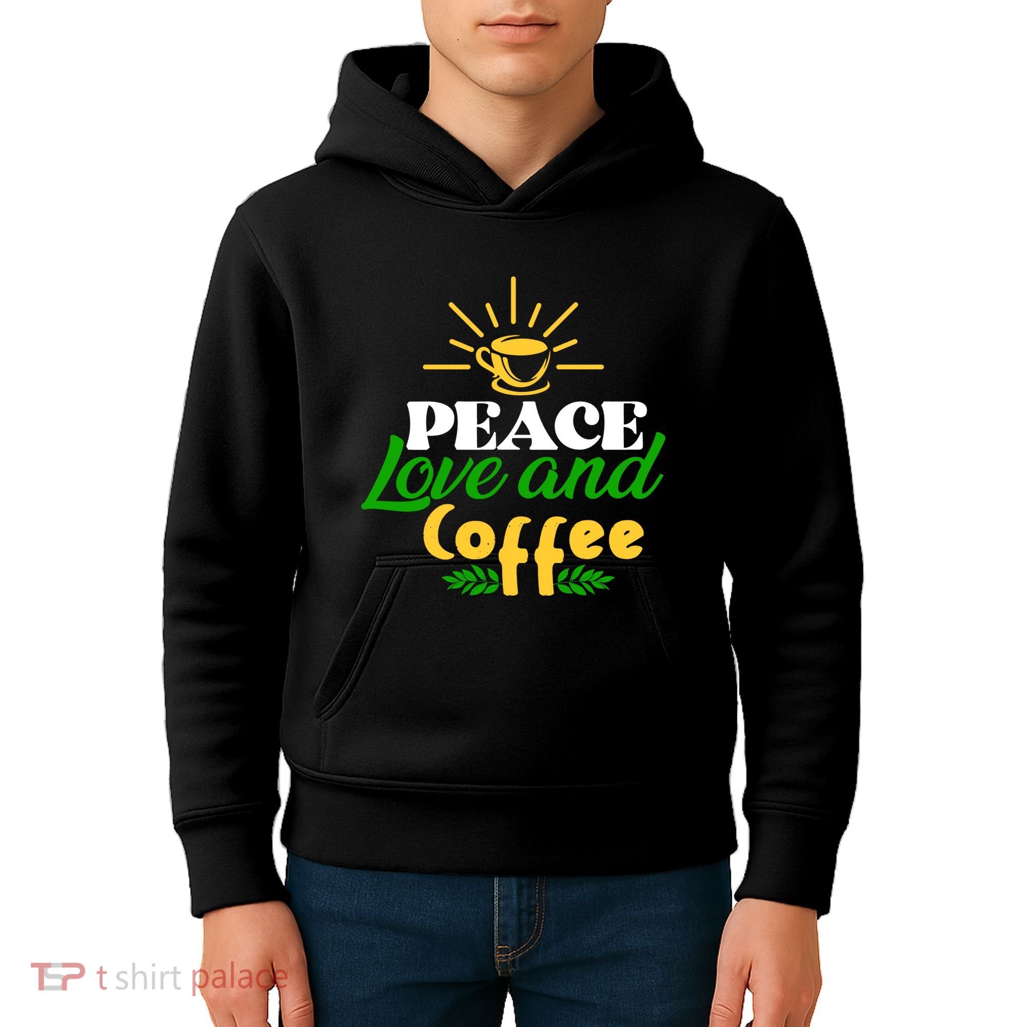 Peace Love & Coffee Motif Kids Hoodie