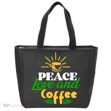 Peace Love & Coffee Motif Tote Bag