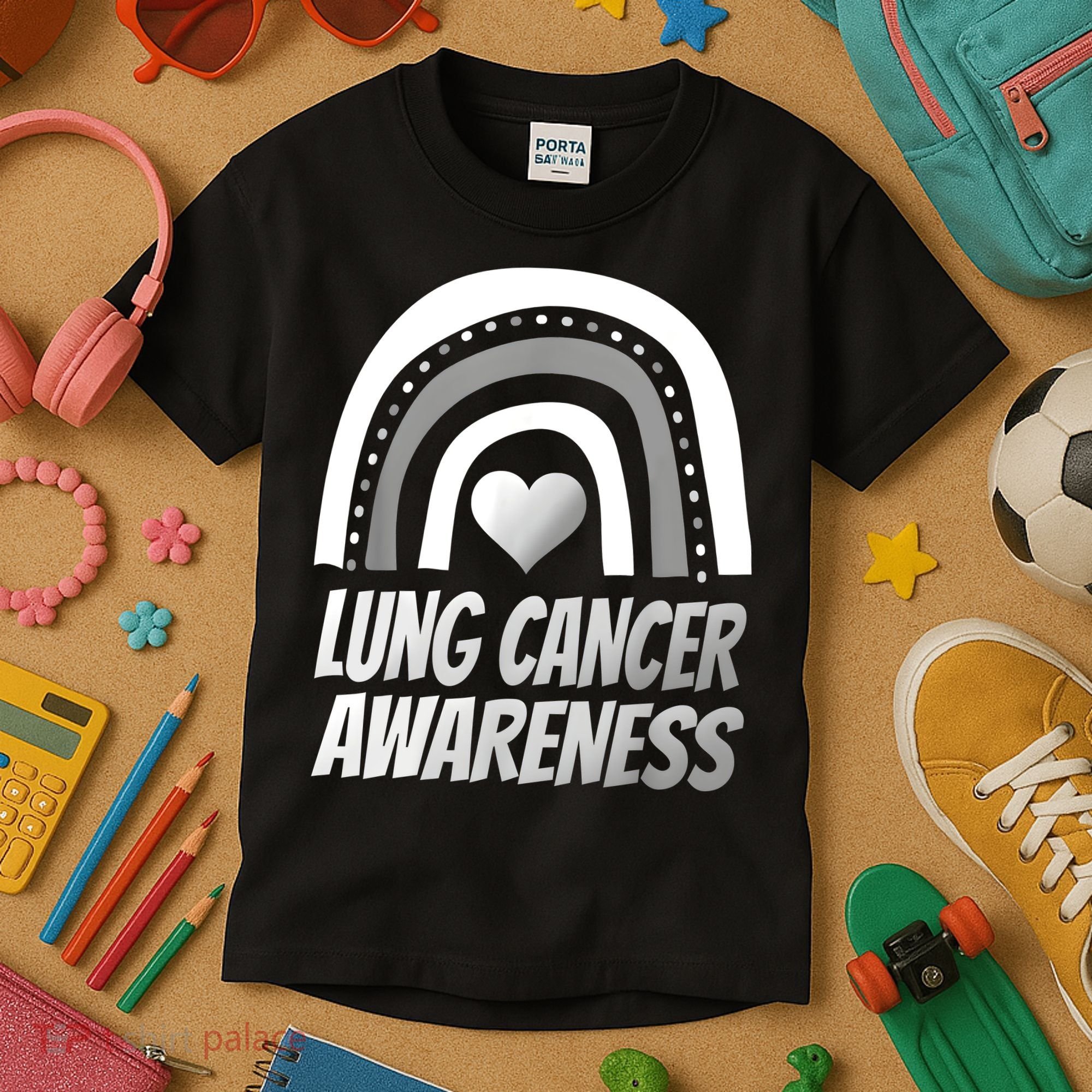 Proud Lung Cancer Rainbow Warrior Survivor Kids T-Shirt