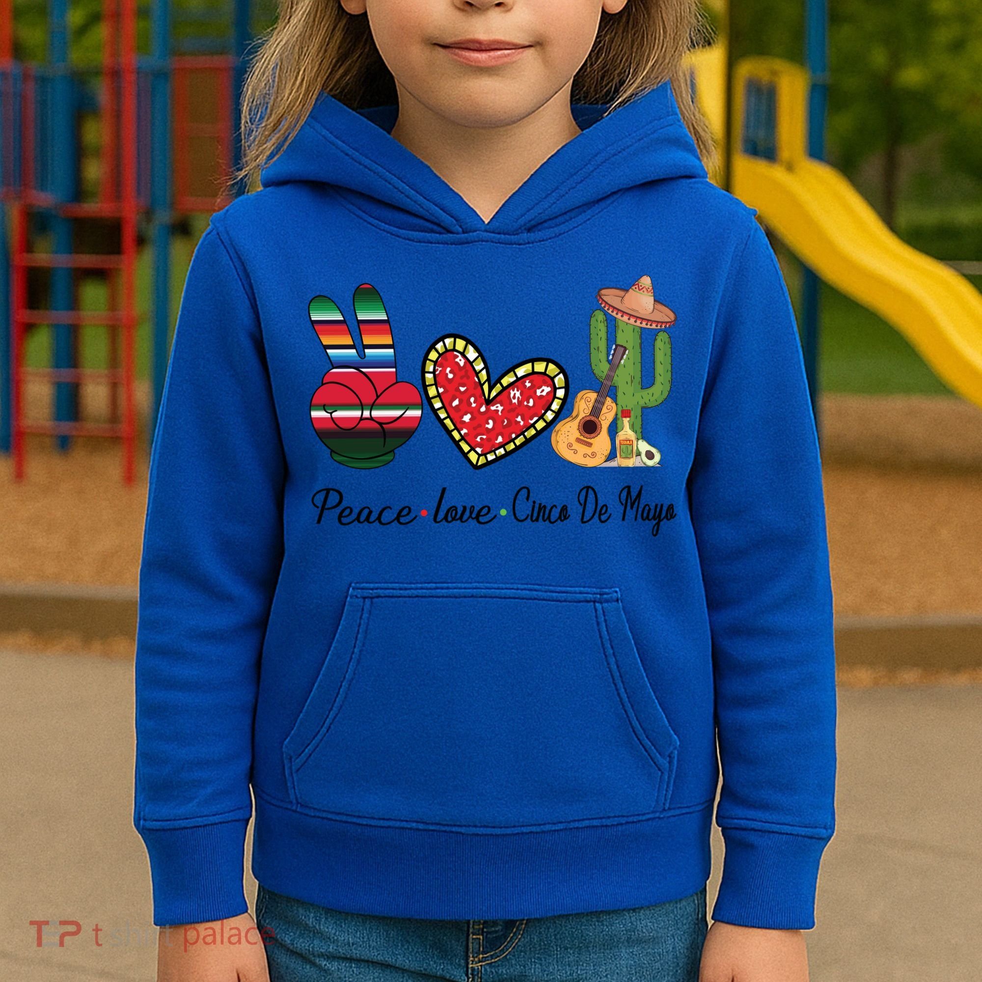 Peace Love Cinco De Mayo Fiesta Mexican Hippie Women Kids Hoodie
