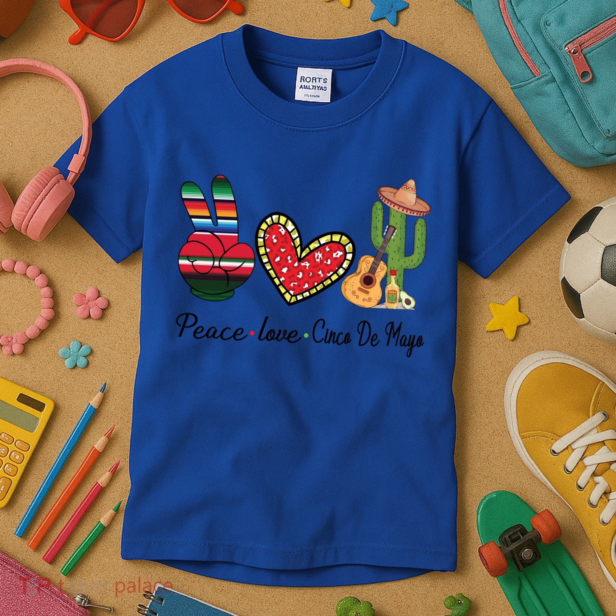 Peace Love Cinco De Mayo Fiesta Mexican Hippie Women Kids T-Shirt