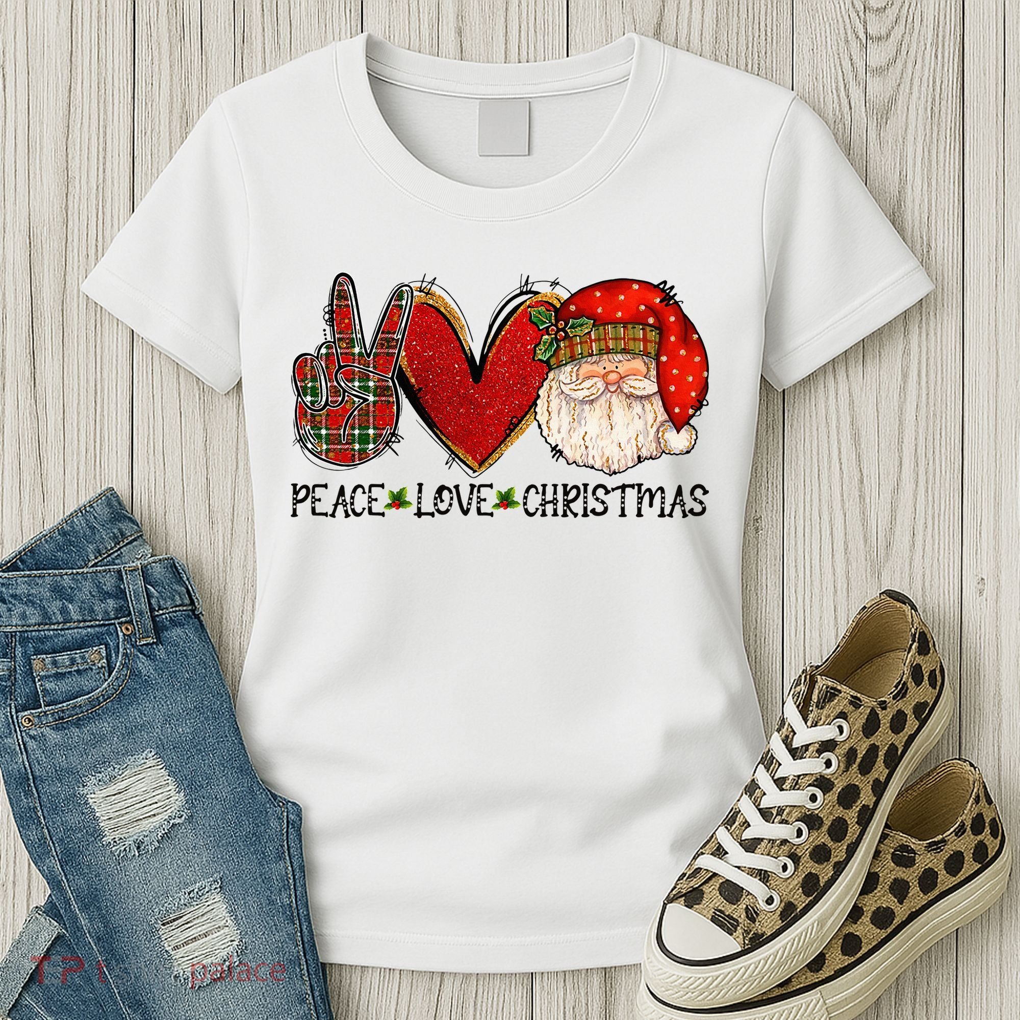 Peace Love Christmas Funny Santa Claus Happy Xmas Women's T-Shirt