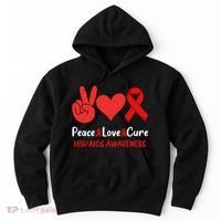 Peace Love Cure World Aids Day HIV/AIDS Awareness Hoodie thumb 0