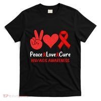 Peace Love Cure World Aids Day HIV/AIDS Awareness T-Shirt thumb 0