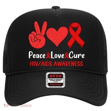 Peace Love Cure World Aids Day HIV/AIDS Awareness Hat