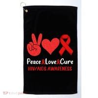Peace Love Cure World Aids Day HIV/AIDS Awareness Golf Towel thumb 0