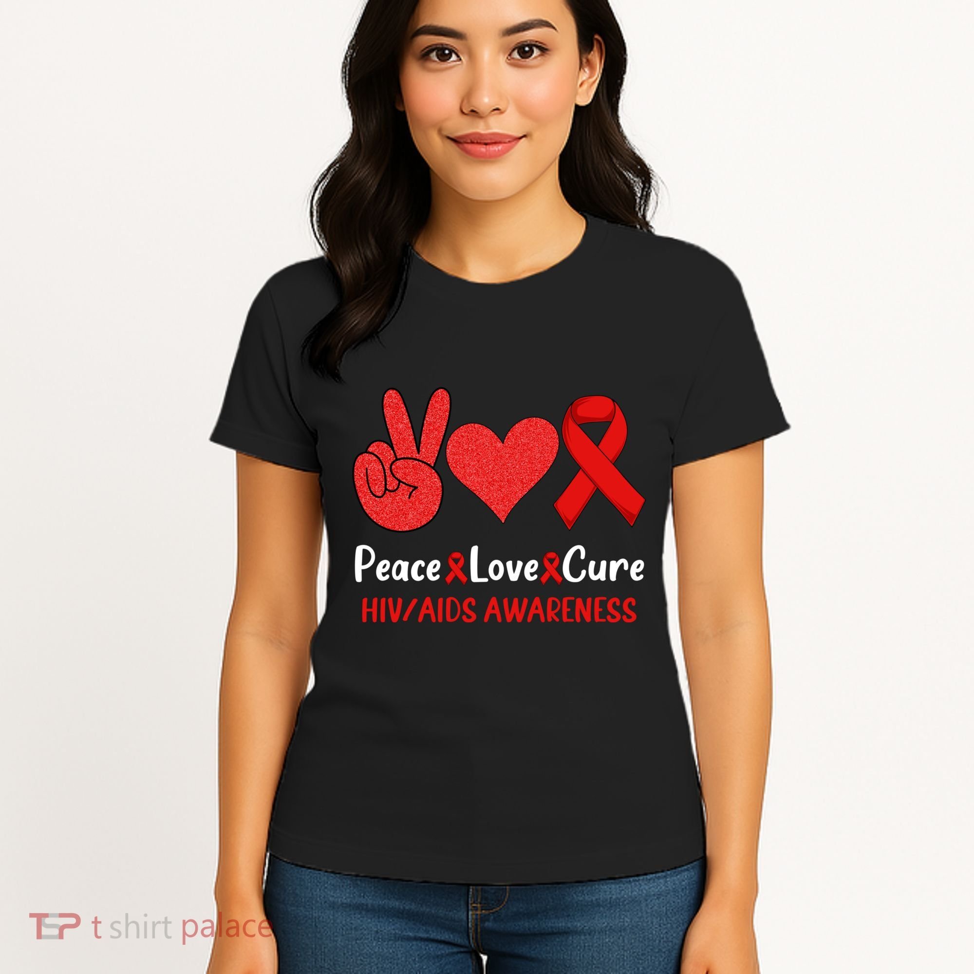 Peace Love Cure World Aids Day HIV/AIDS Awareness Women's T-Shirt