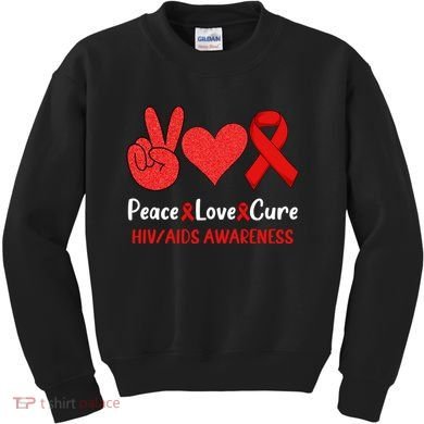 Peace Love Cure World Aids Day HIV/AIDS Awareness Kids Sweatshirt