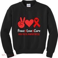 Peace Love Cure World Aids Day HIV/AIDS Awareness Kids Sweatshirt thumb 0