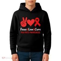 Peace Love Cure World Aids Day HIV/AIDS Awareness Kids Hoodie thumb 4