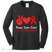 Peace Love Cure World Aids Day HIV/AIDS Awareness Kids Long Sleeve Shirt thumb 0