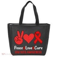Peace Love Cure World Aids Day HIV/AIDS Awareness Tote Bag thumb 0