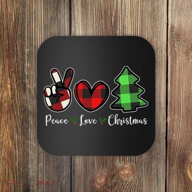 Peace Love Christmas Holiday Festive Gift Coaster