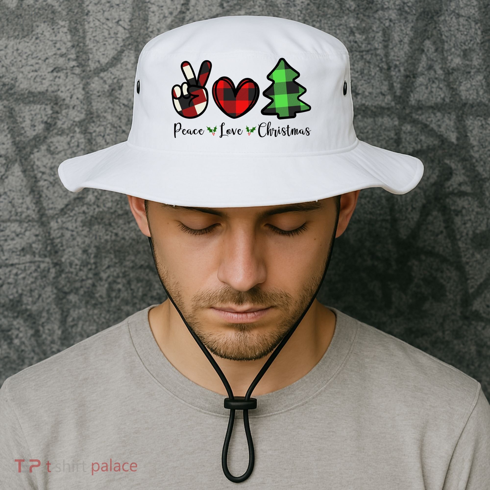Peace Love Christmas Holiday Festive Gift Bucket Hat