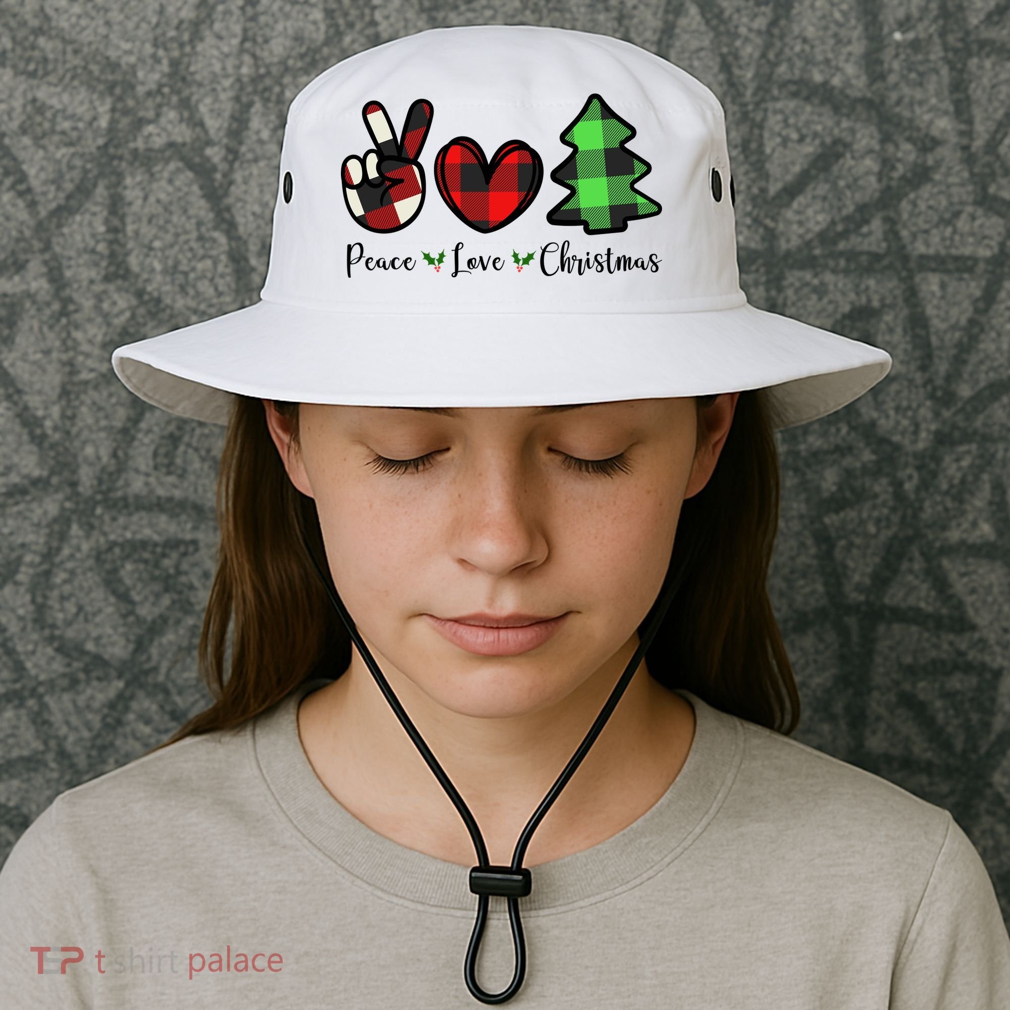 Peace Love Christmas Holiday Festive Gift Bucket Hat