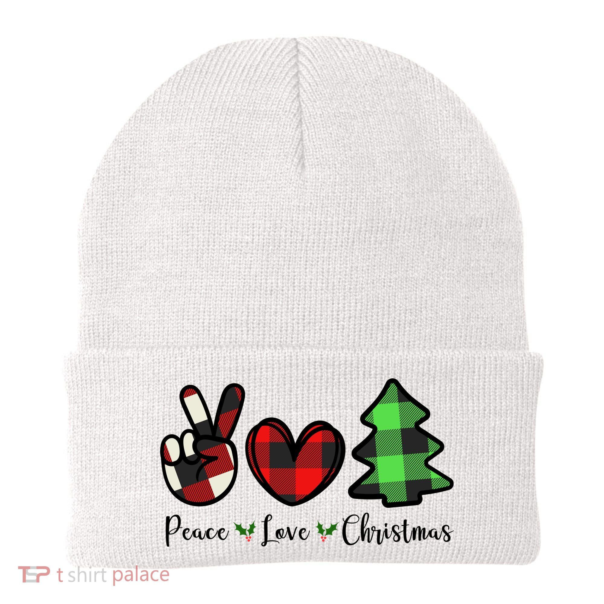 Peace Love Christmas Holiday Festive Gift Beanie