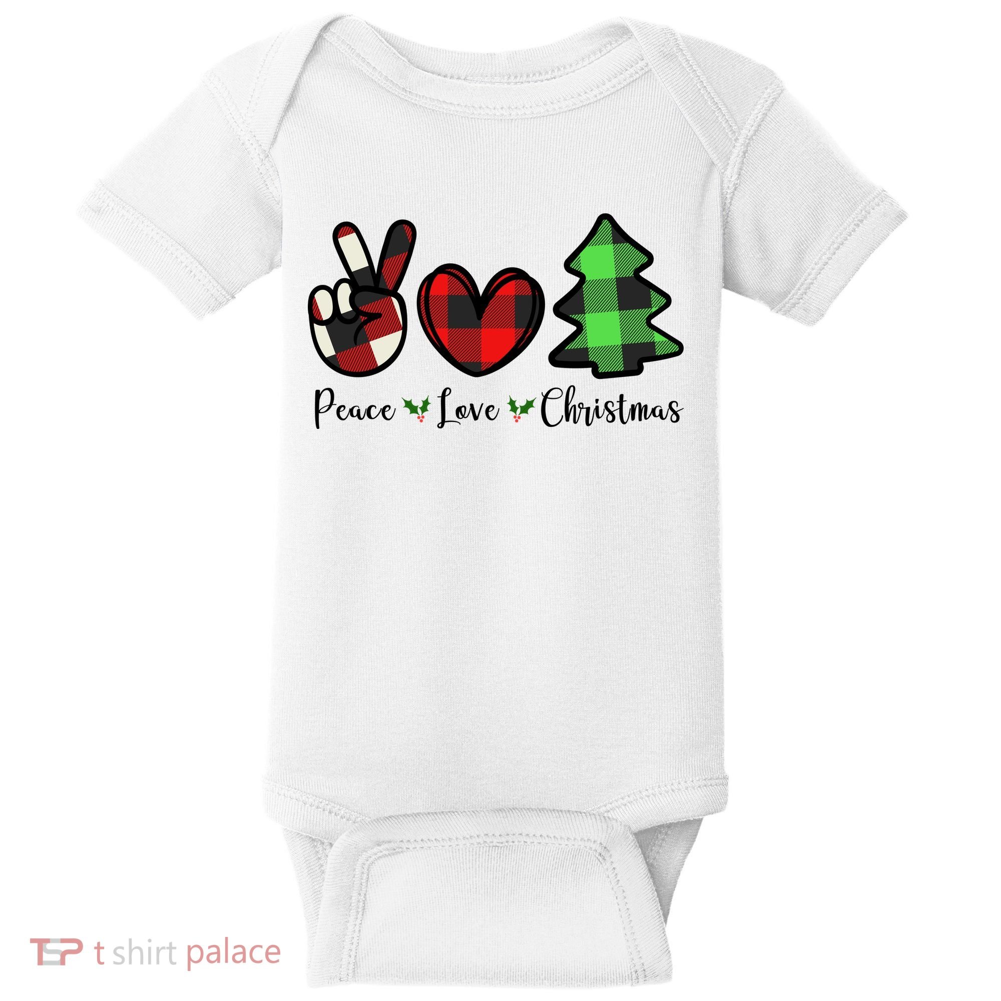 Peace Love Christmas Holiday Festive Gift Baby Bodysuit