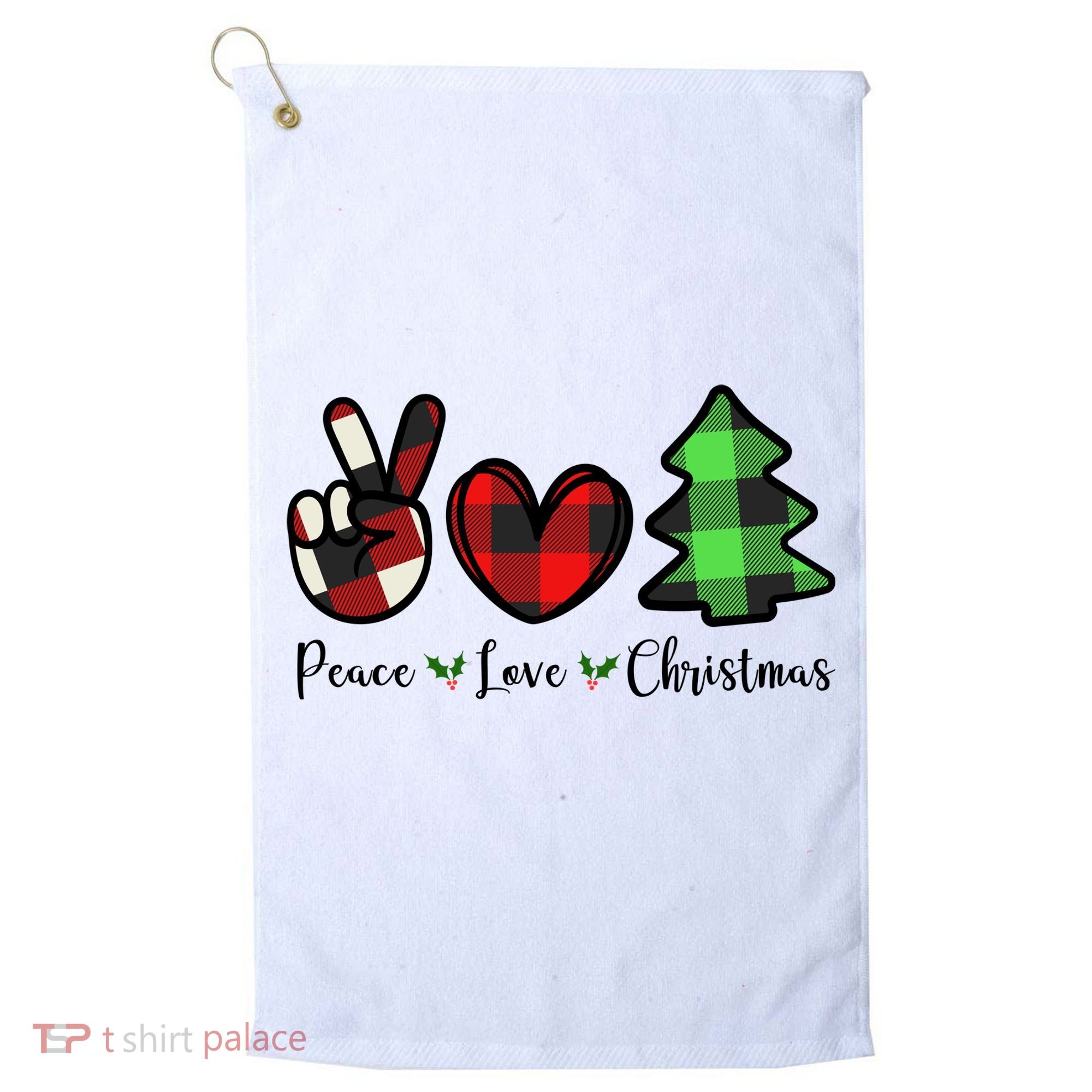 Peace Love Christmas Holiday Festive Gift Golf Towel