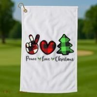 Peace Love Christmas Holiday Festive Gift Golf Towel thumb 1