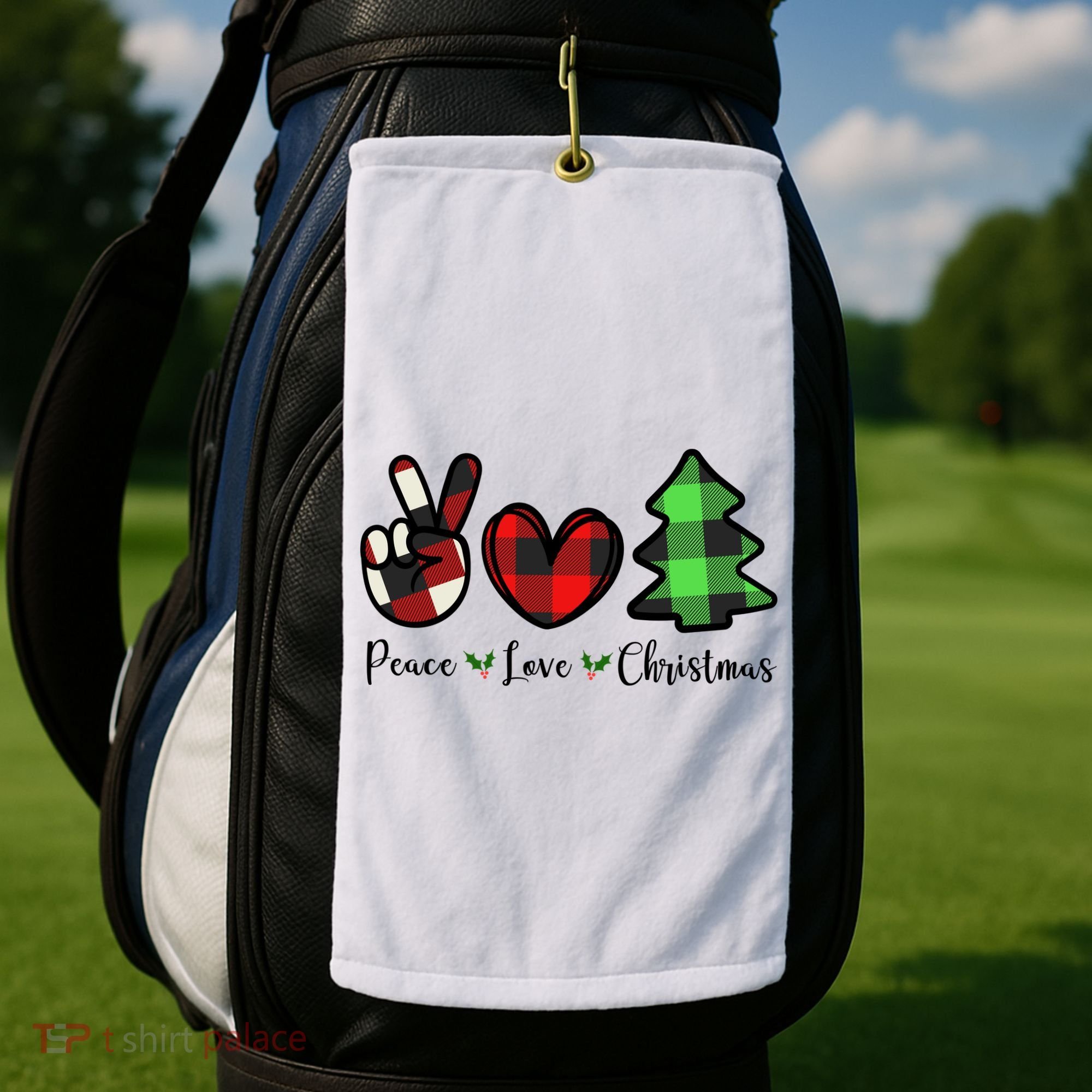 Peace Love Christmas Holiday Festive Gift Golf Towel