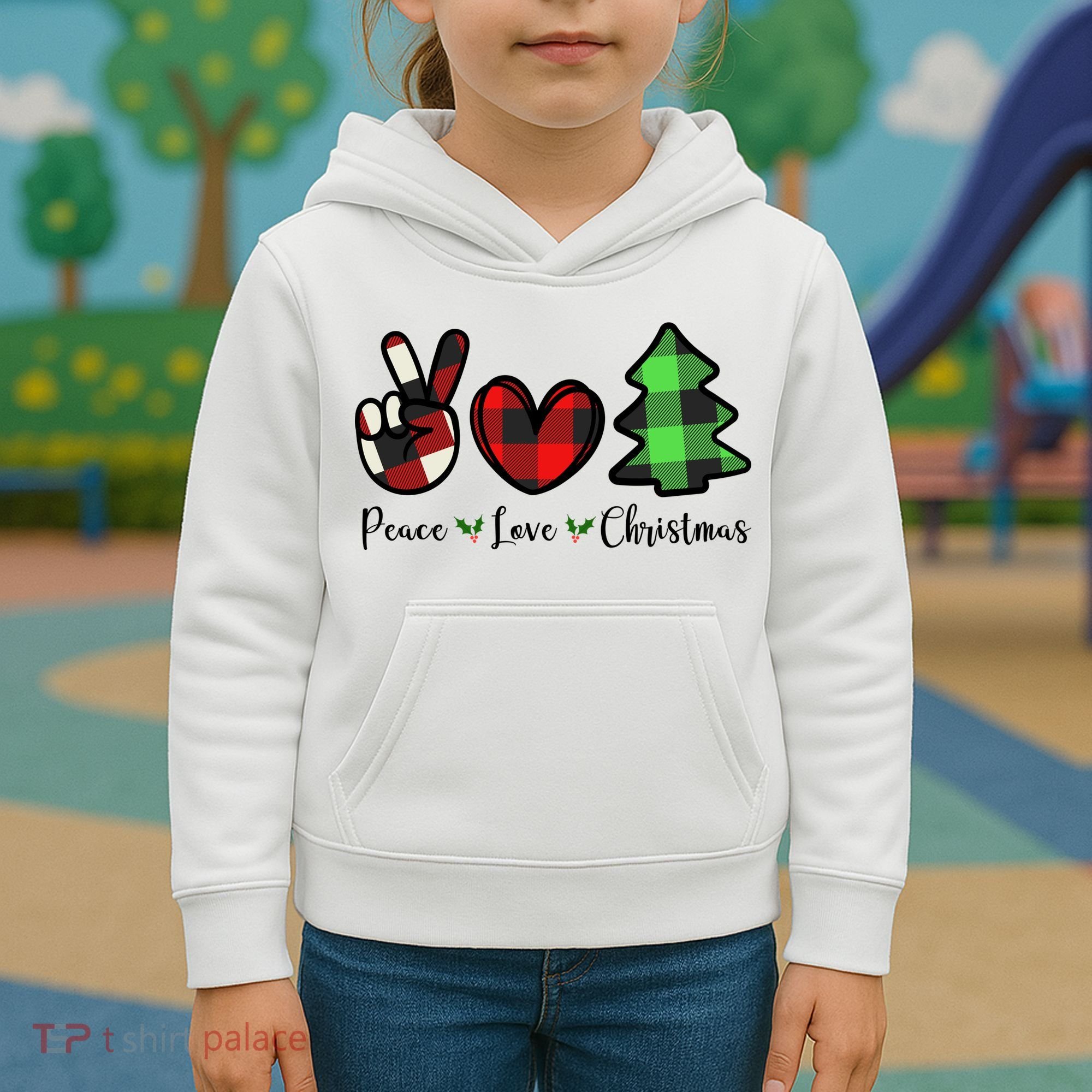 Peace Love Christmas Holiday Festive Gift Kids Hoodie