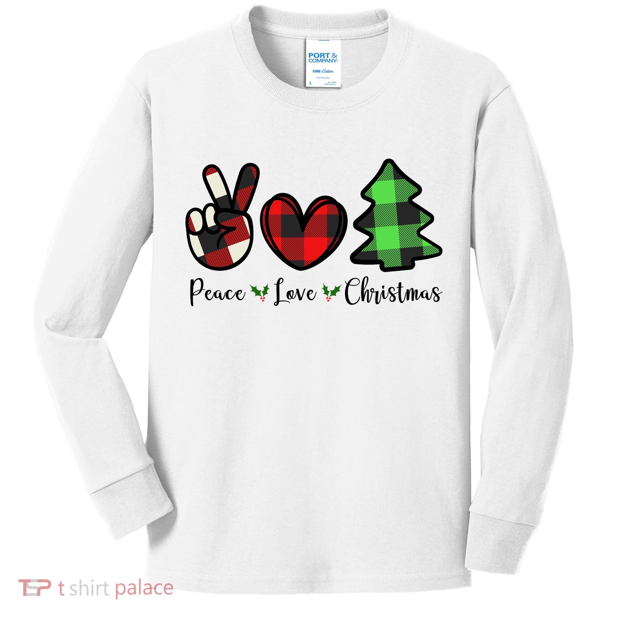 Peace Love Christmas Holiday Festive Gift Kids Long Sleeve Shirt