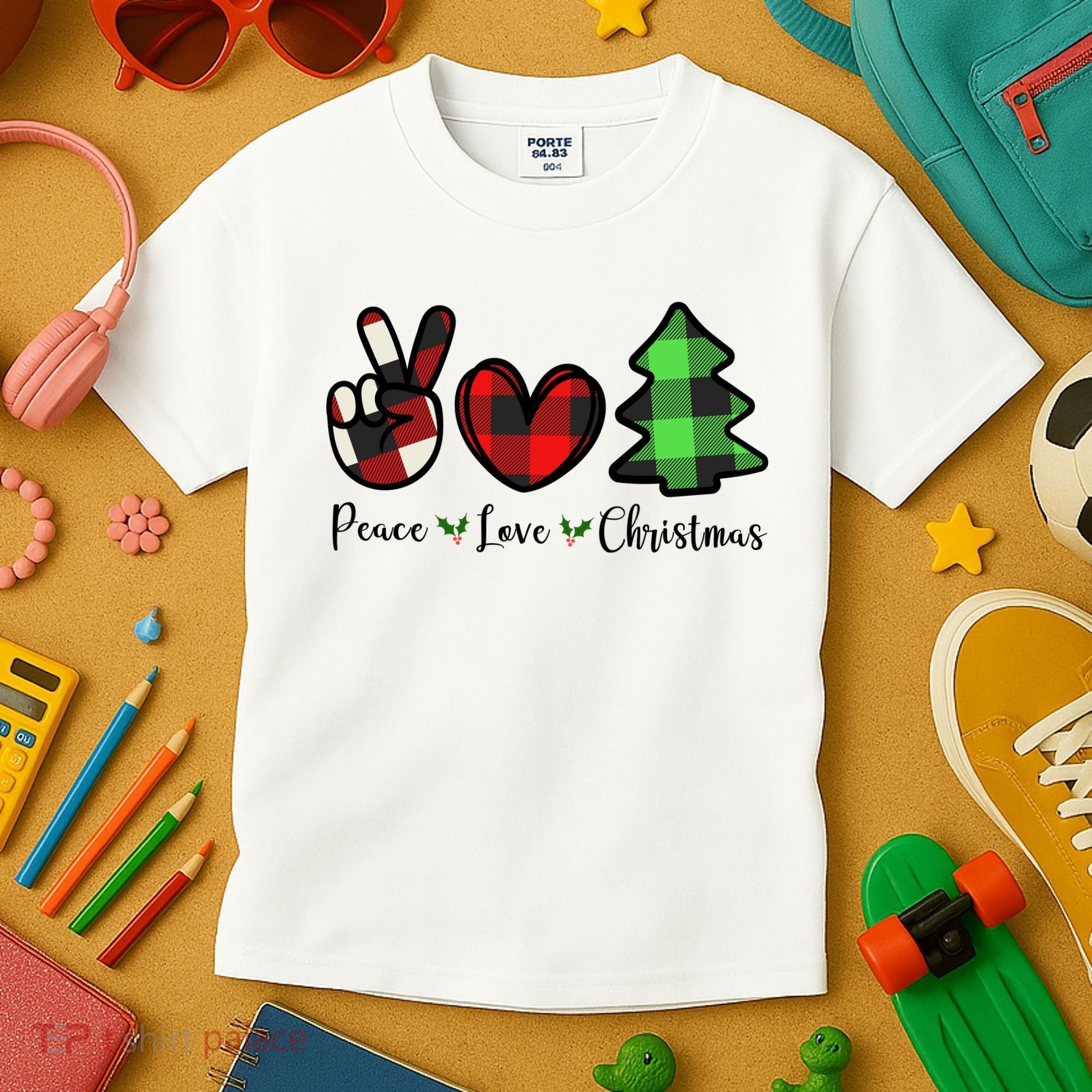 Peace Love Christmas Holiday Festive Gift Kids T-Shirt