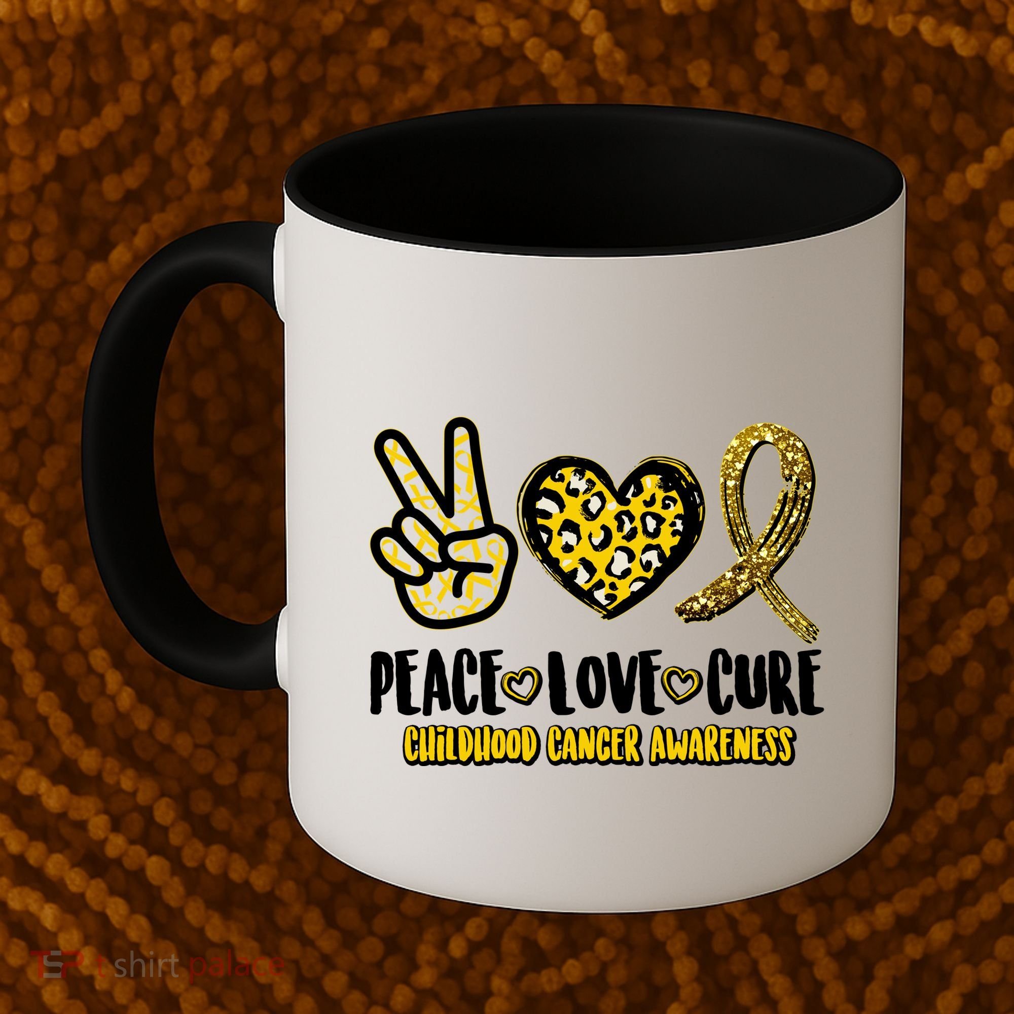 Peace Love Cure Childhood Cancer Awareness Coffee Mug