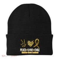 Peace Love Cure Childhood Cancer Awareness Beanie thumb 0