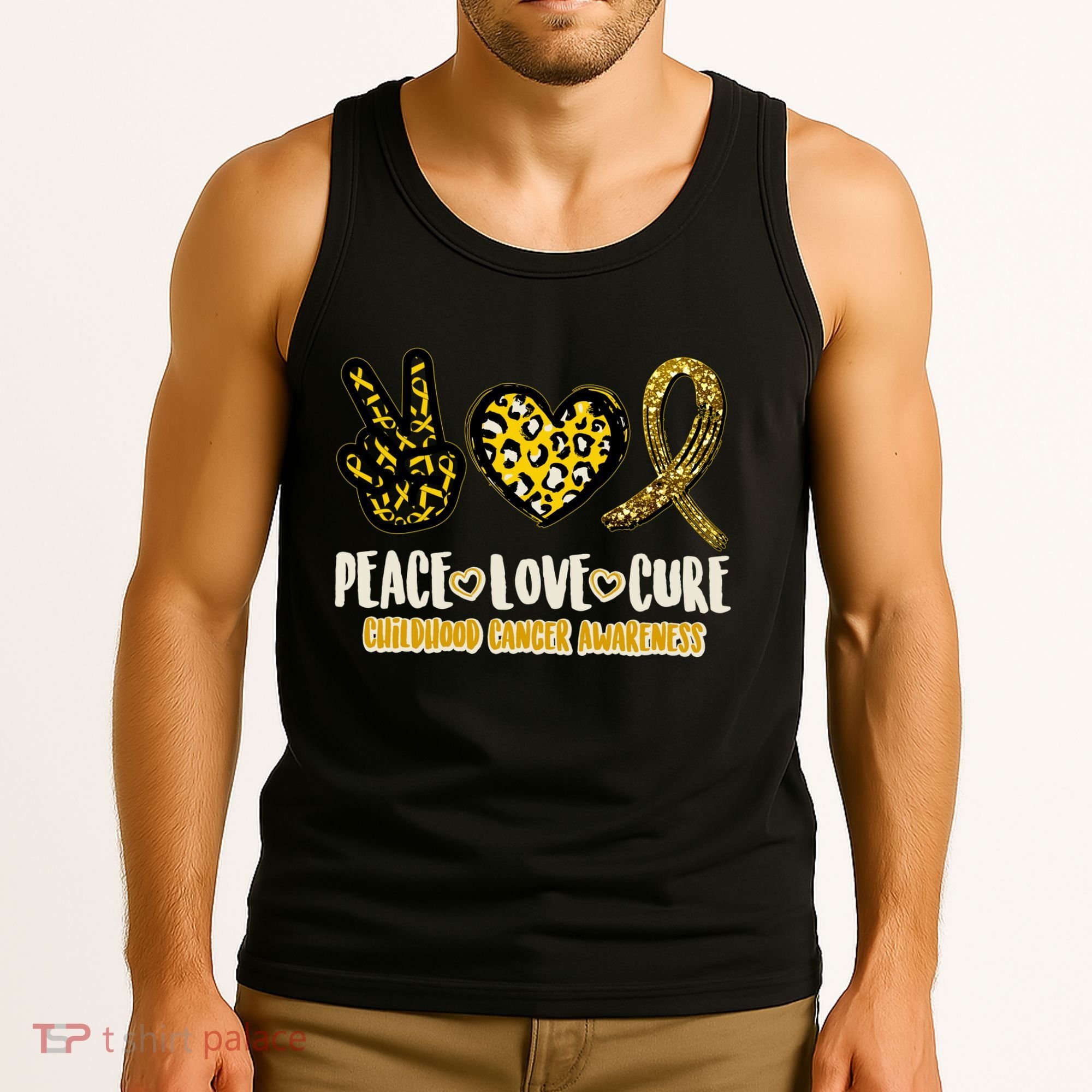 Peace Love Cure Childhood Cancer Awareness Tank Top