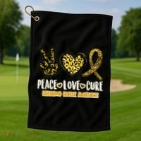 Peace Love Cure Childhood Cancer Awareness Golf Towel thumb 1