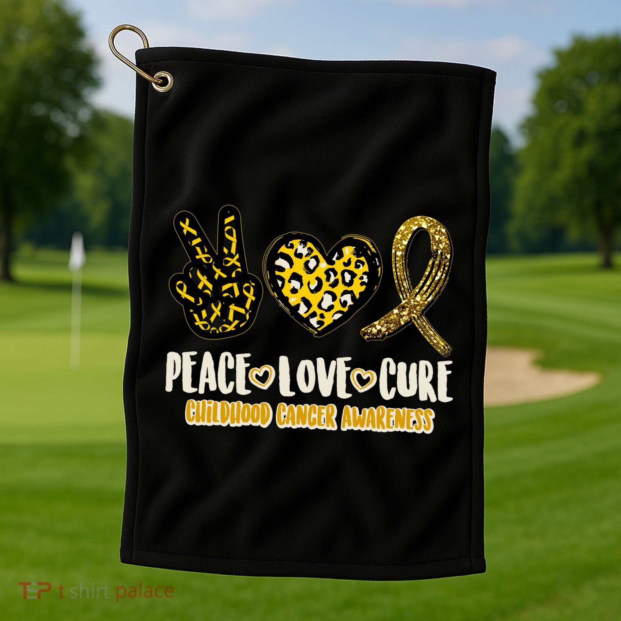 Peace Love Cure Childhood Cancer Awareness Golf Towel
