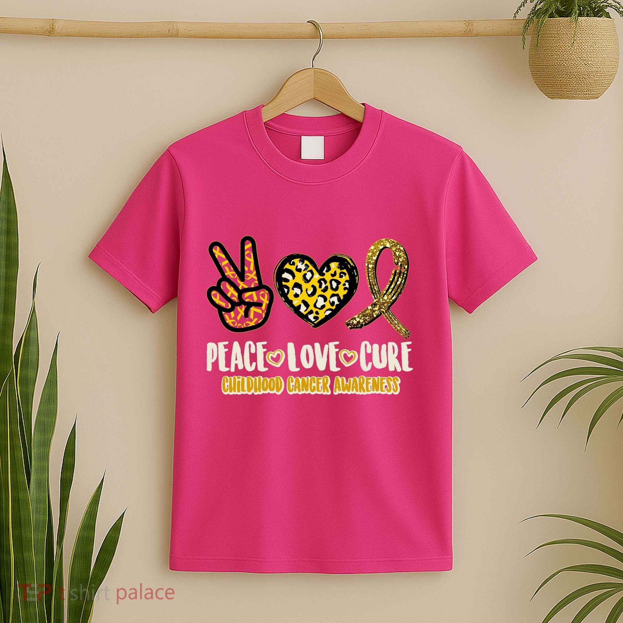 Peace Love Cure Childhood Cancer Awareness T-Shirt