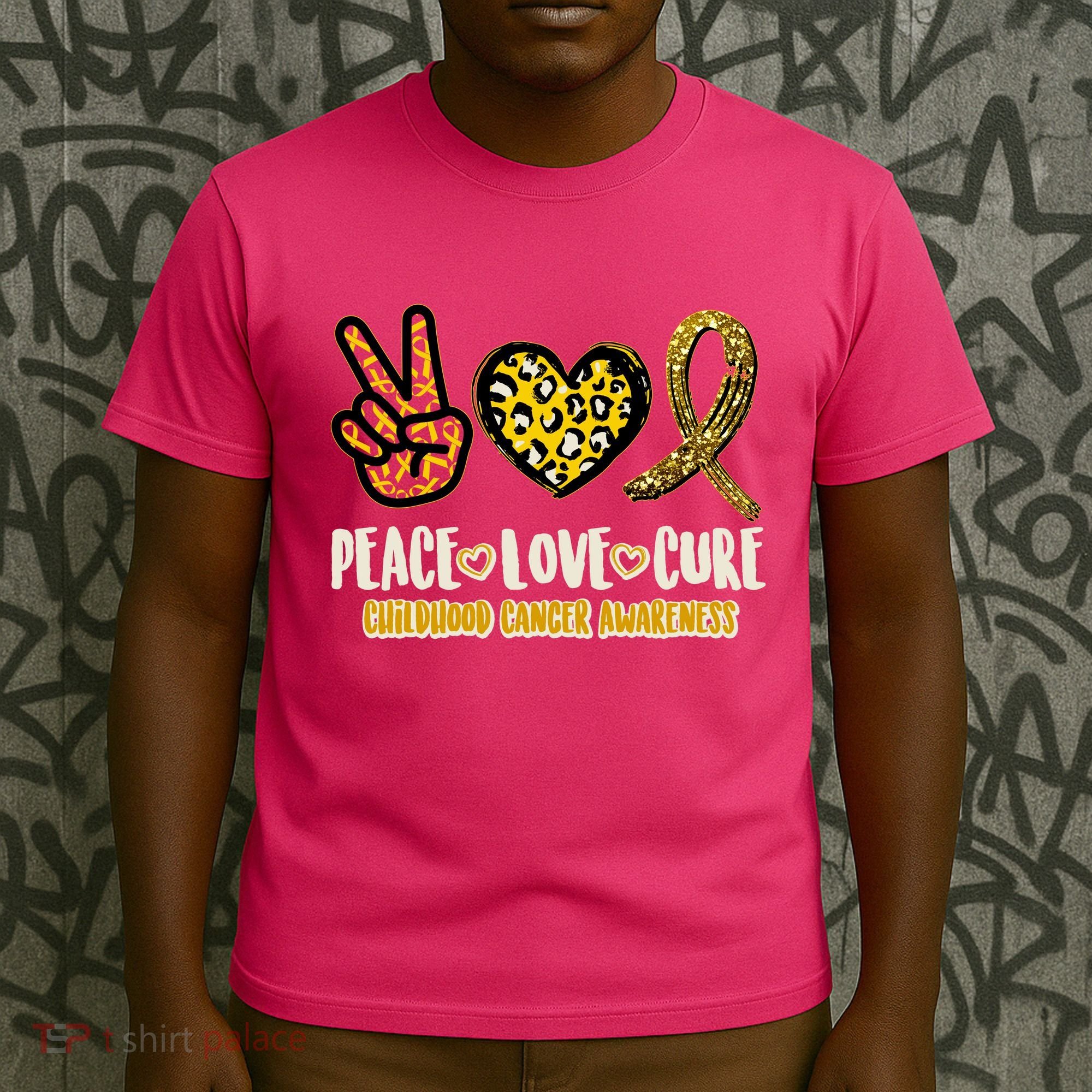 Peace Love Cure Childhood Cancer Awareness T-Shirt