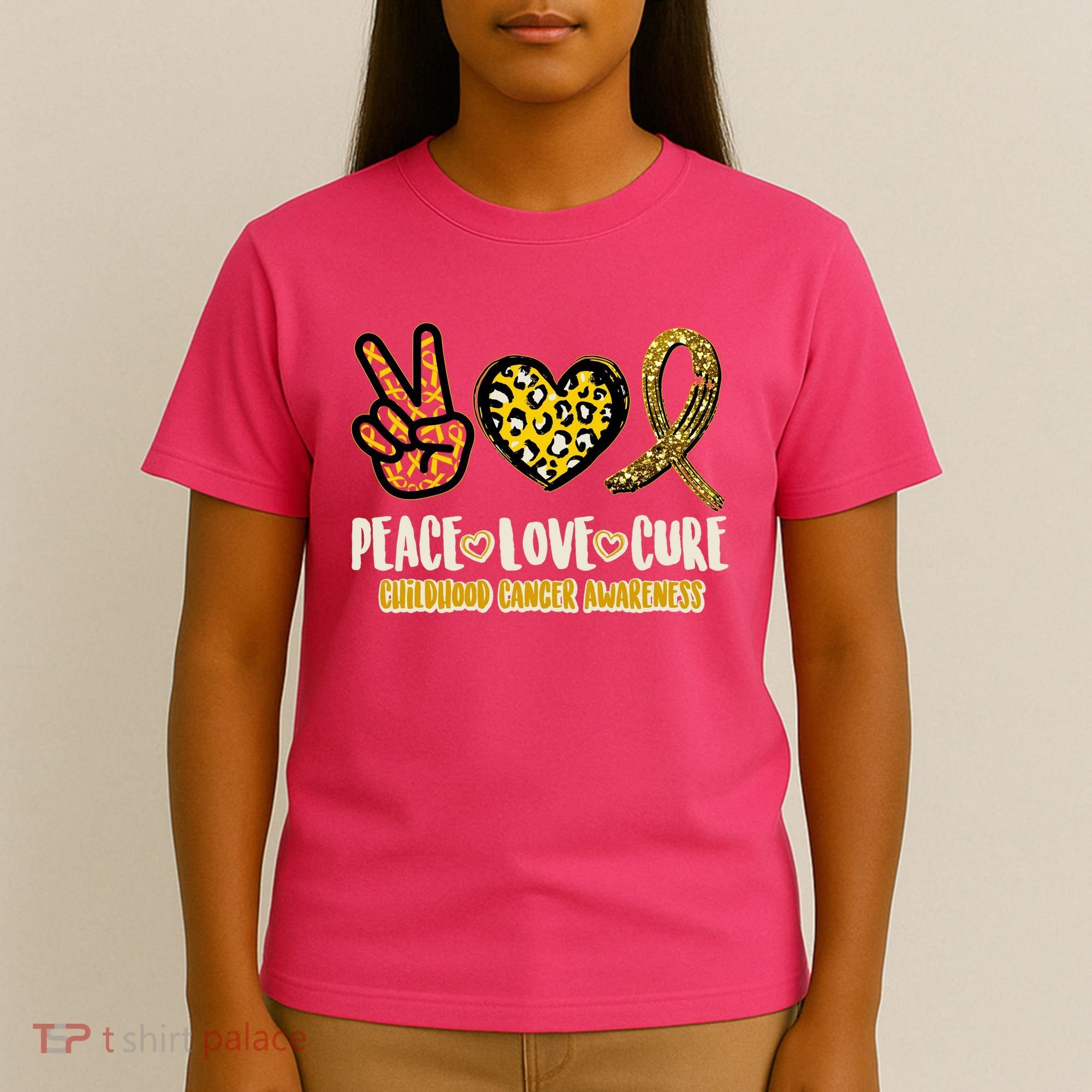 Peace Love Cure Childhood Cancer Awareness T-Shirt