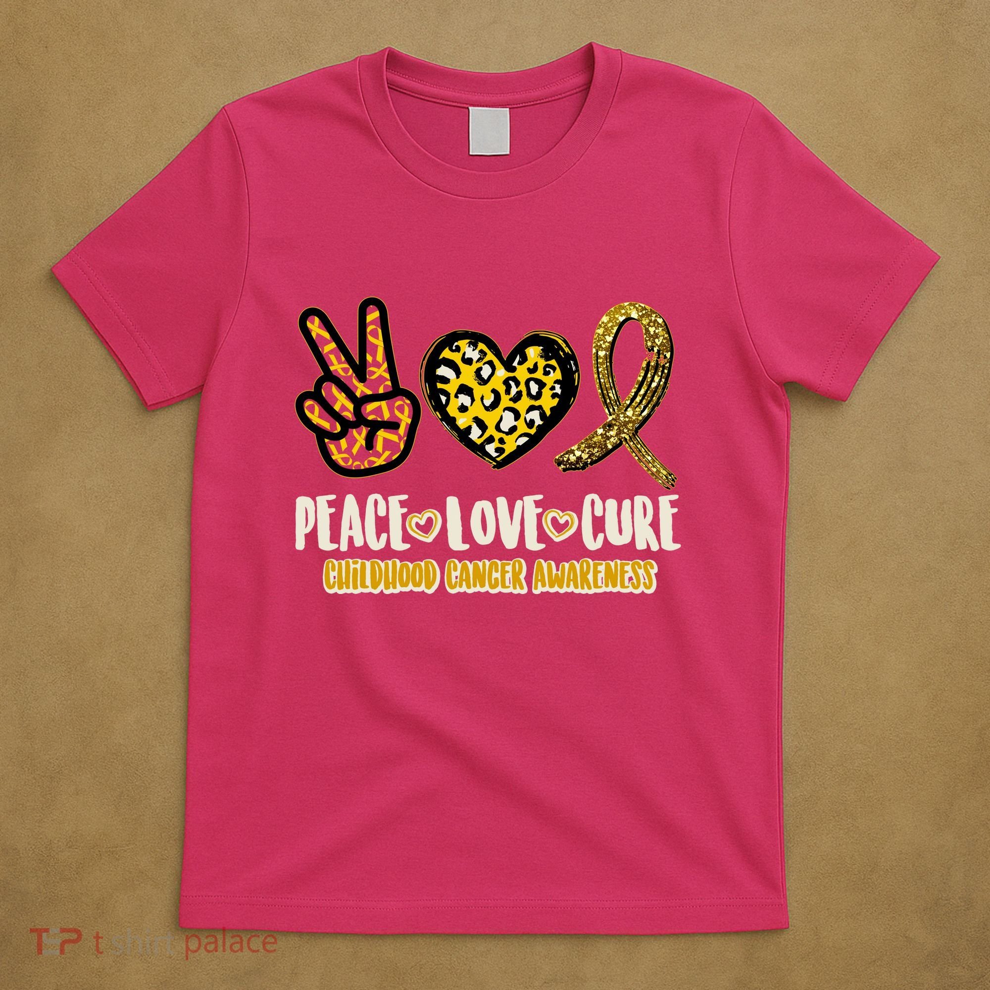 Peace Love Cure Childhood Cancer Awareness T-Shirt