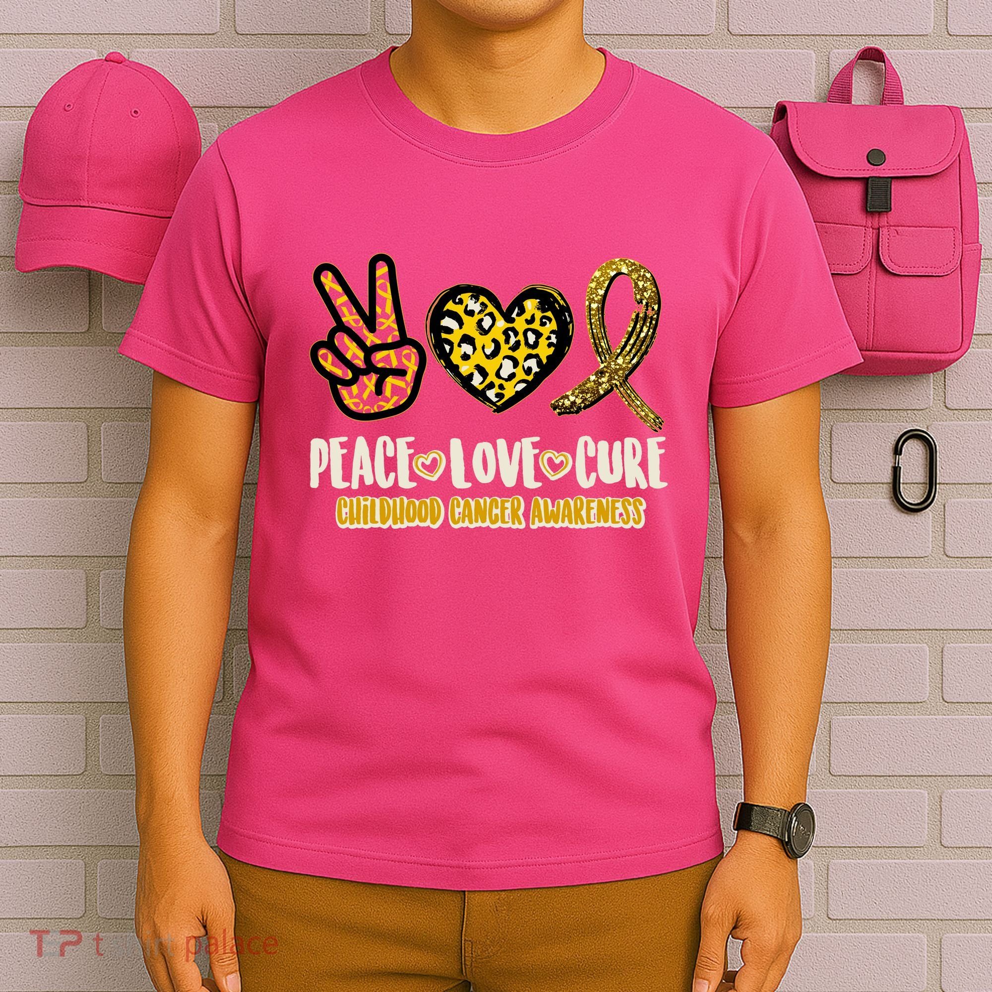 Peace Love Cure Childhood Cancer Awareness T-Shirt