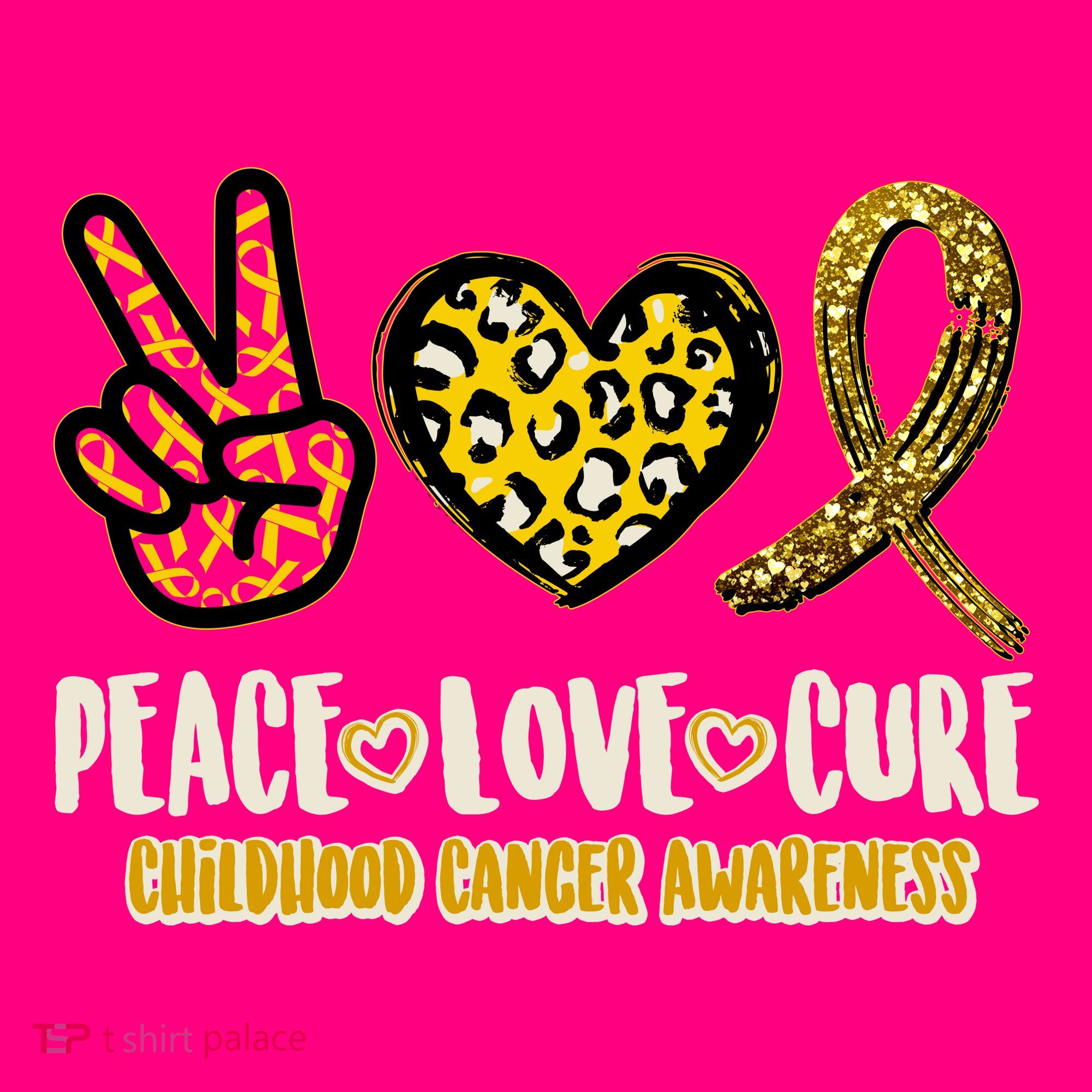 Peace Love Cure Childhood Cancer Awareness T-Shirt