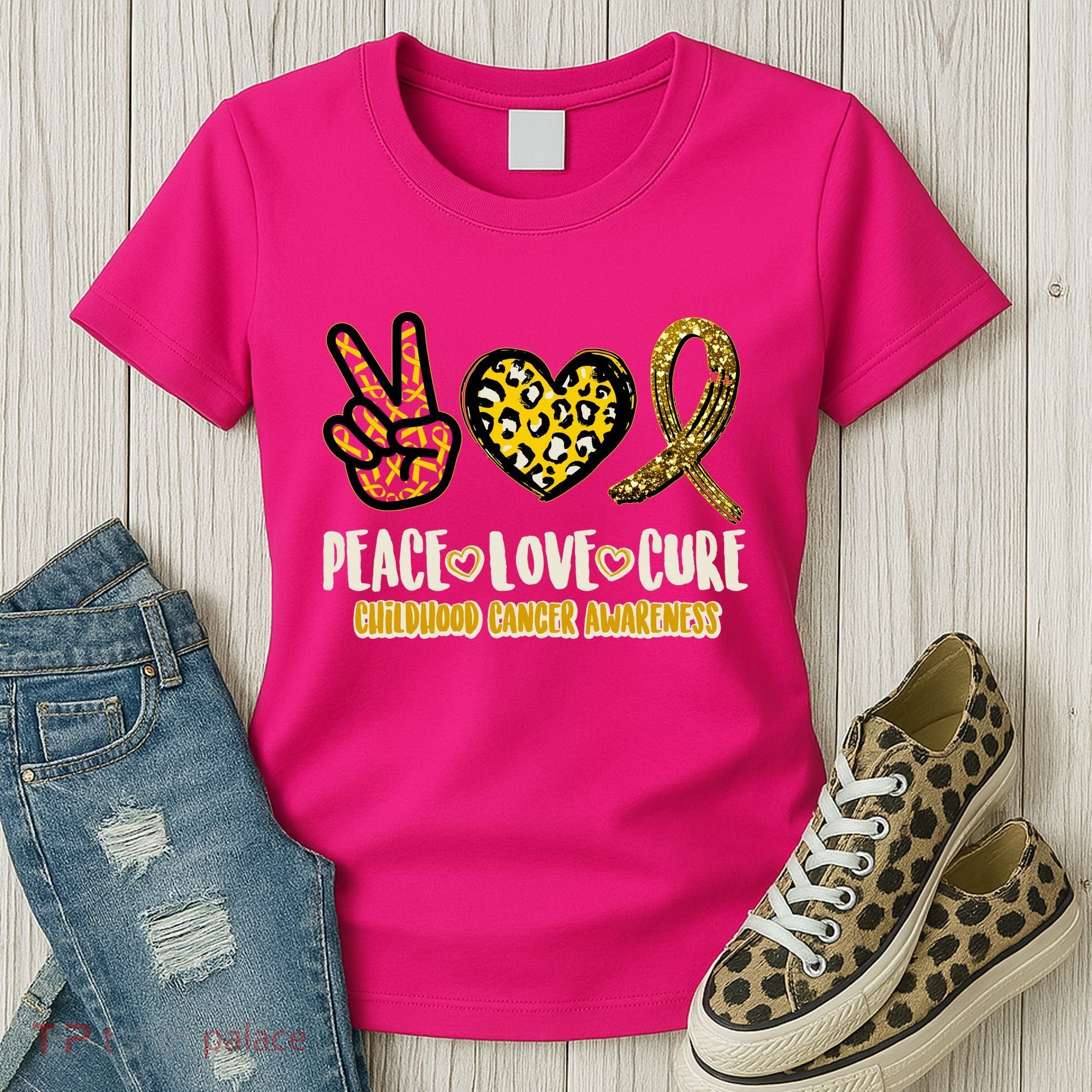 Peace Love Cure Childhood Cancer Awareness Women's T-Shirt