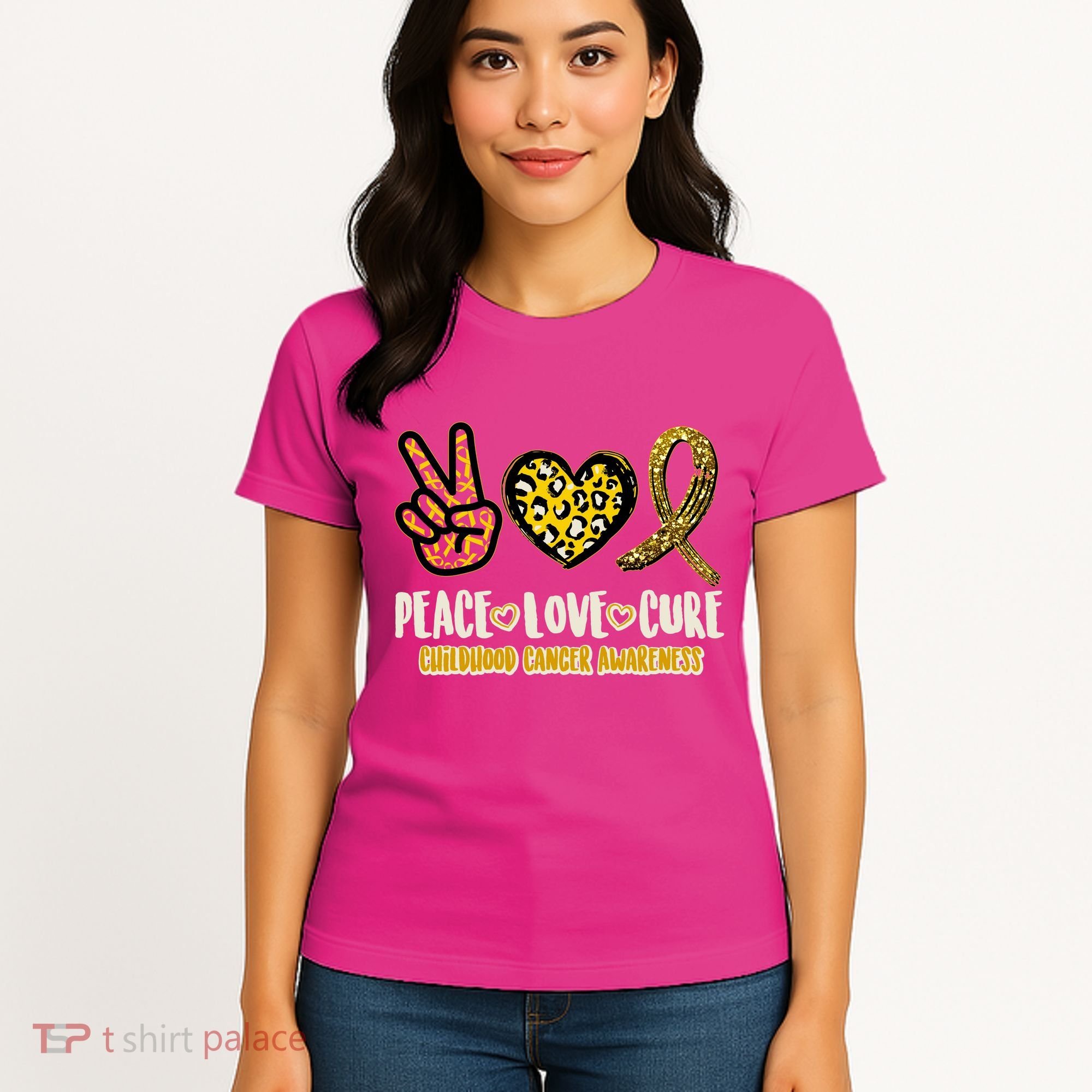 Peace Love Cure Childhood Cancer Awareness Women's T-Shirt