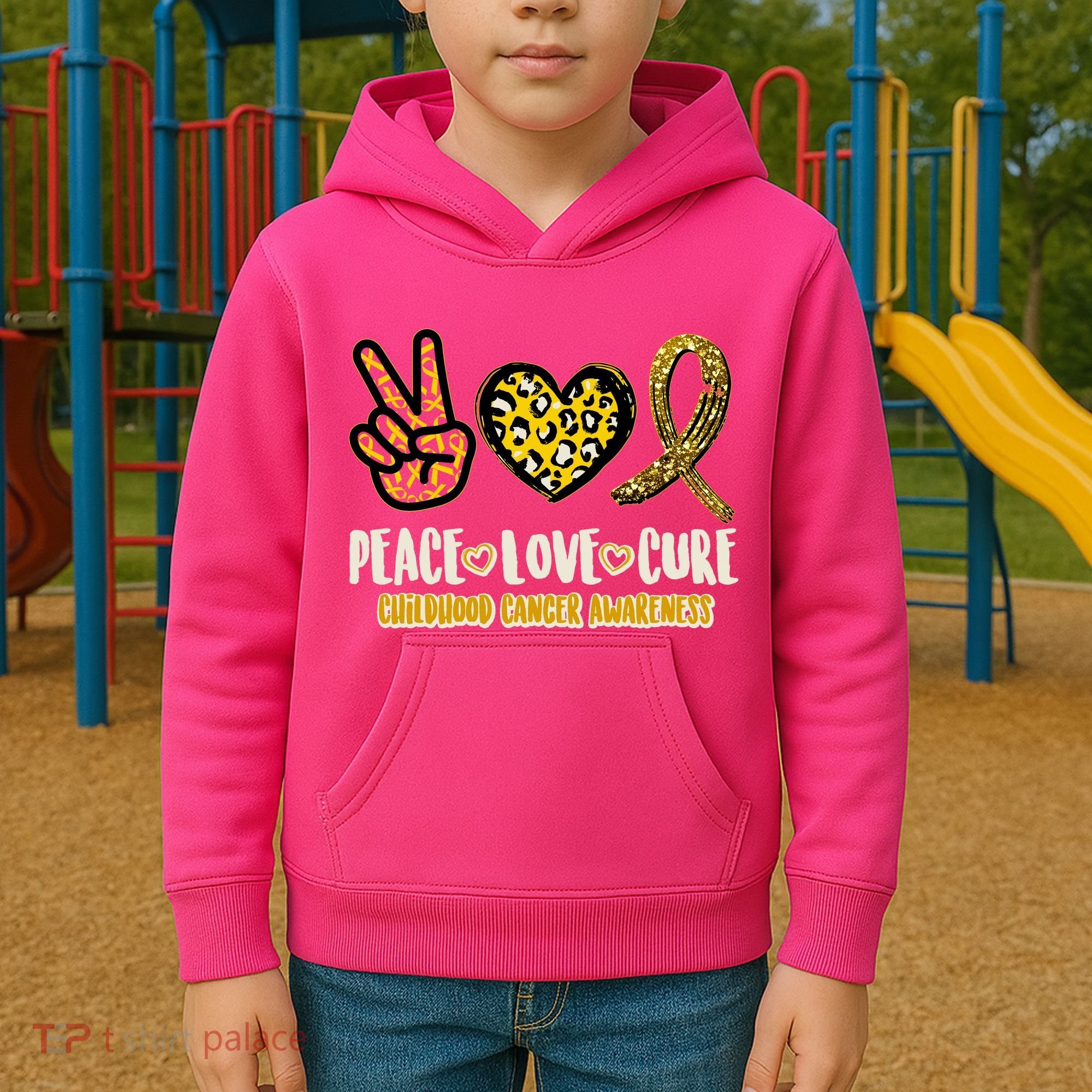 Peace Love Cure Childhood Cancer Awareness Kids Hoodie