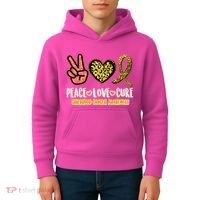 Peace Love Cure Childhood Cancer Awareness Kids Hoodie thumb 4