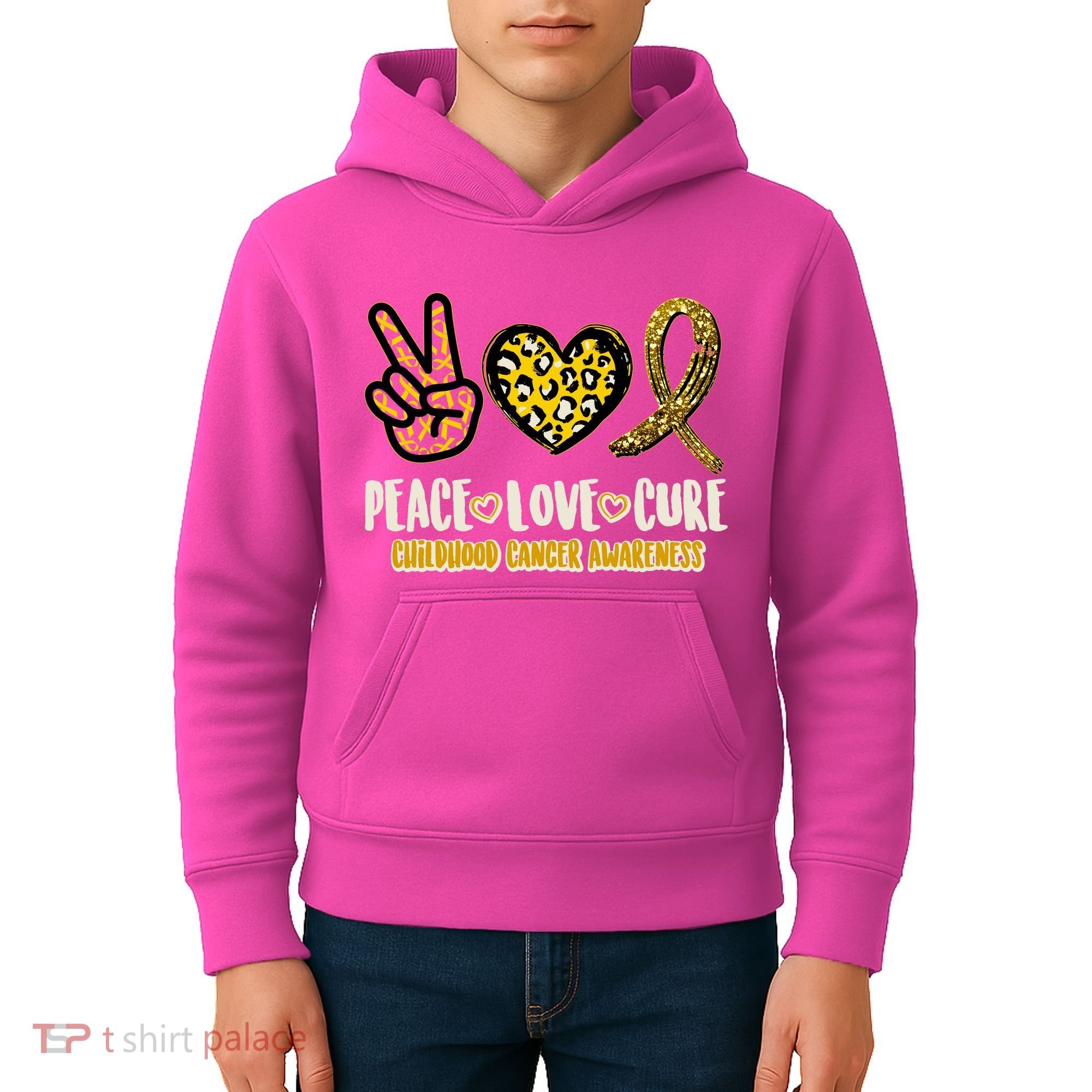 Peace Love Cure Childhood Cancer Awareness Kids Hoodie