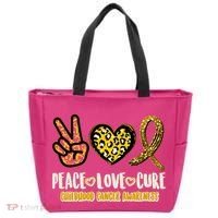 Peace Love Cure Childhood Cancer Awareness Tote Bag thumb 0