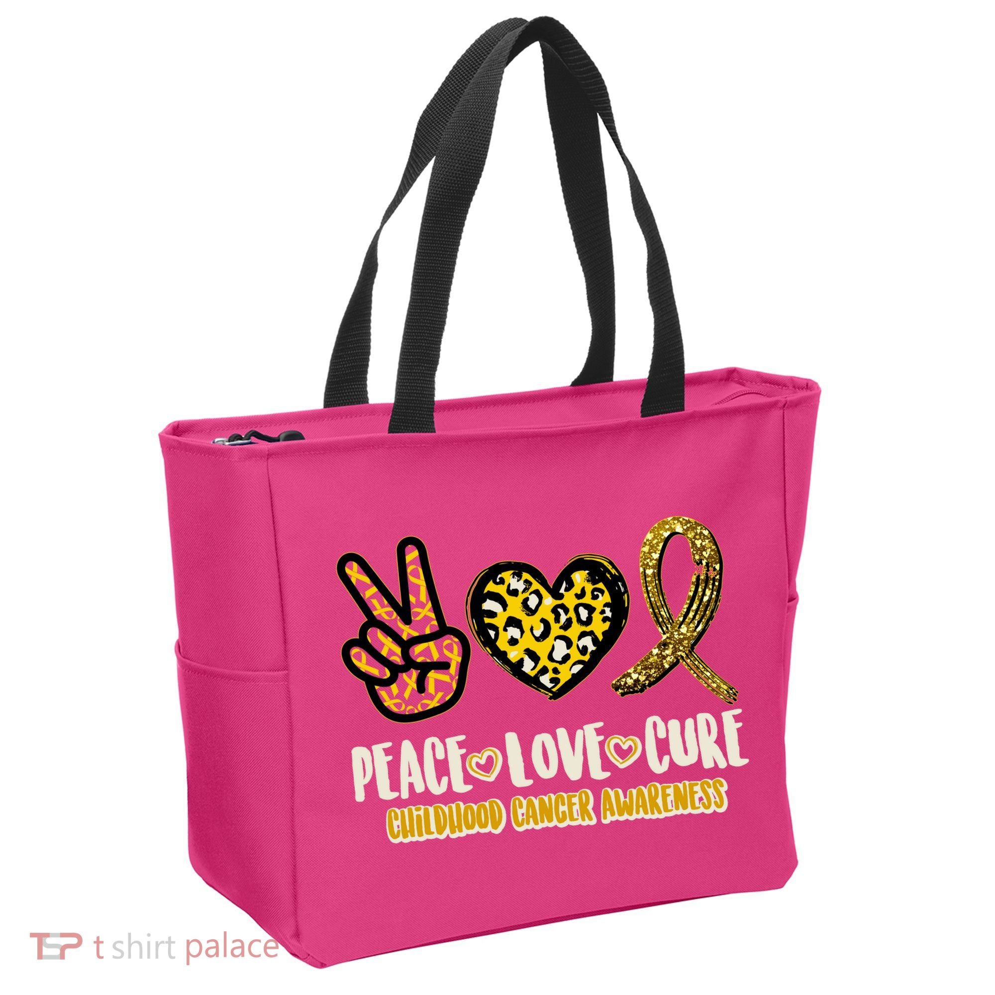 Peace Love Cure Childhood Cancer Awareness Tote Bag