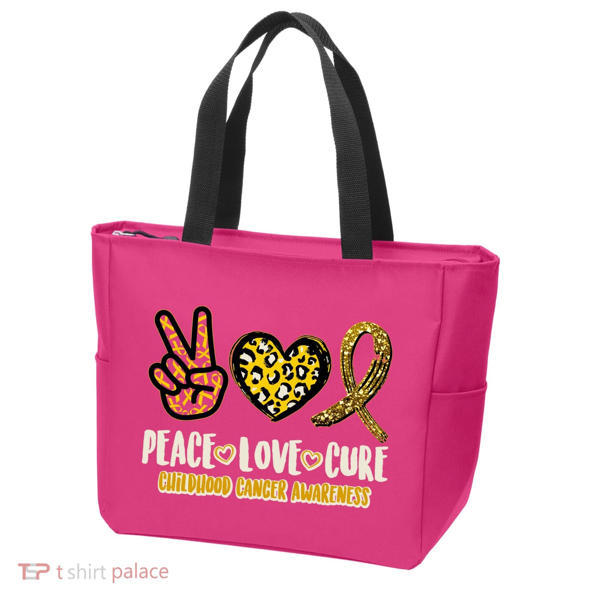 Peace Love Cure Childhood Cancer Awareness Tote Bag